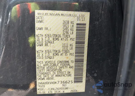 2013 Nissan Frontier Sv from USA, damaged, VIN 1N6AD0EVXDN736625